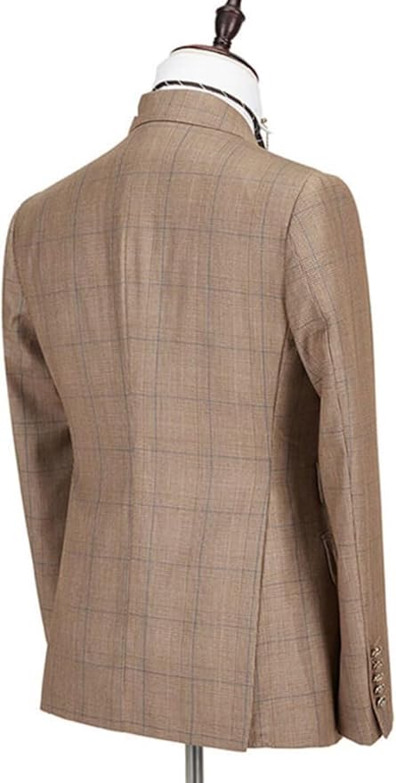 Brown Double-Breasted Check Sui