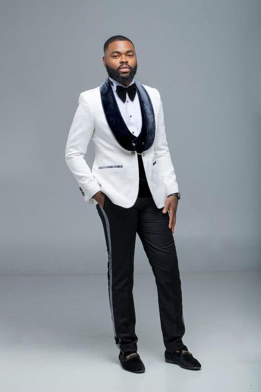 Prestige Elegance Suit – White & Black (Modern Tuxedo Style)