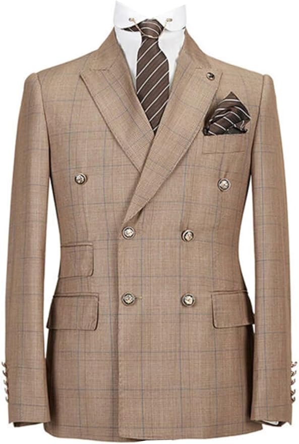 Brown Double-Breasted Check Sui