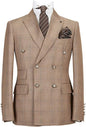 Brown Double-Breasted Check Sui