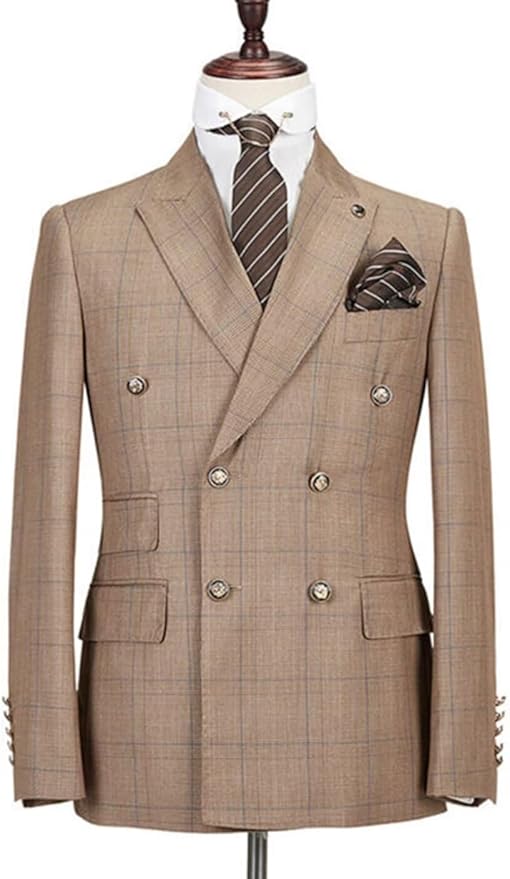 Brown Double-Breasted Check Sui