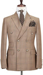Brown Double-Breasted Check Sui