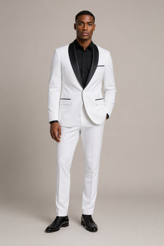 Men’s White and Black Shawl-Lapel Two-Piece Tuxedo Suit