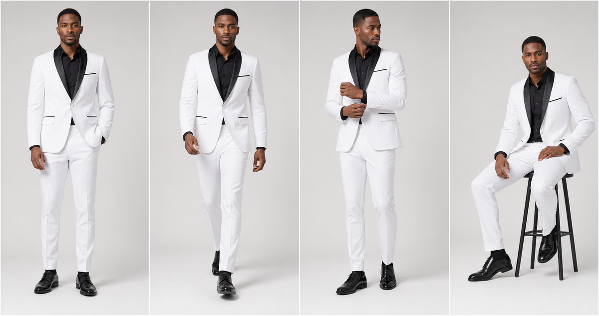Men’s White and Black Shawl-Lapel Two-Piece Tuxedo Suit