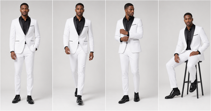 Men’s White and Black Shawl-Lapel Two-Piece Tuxedo Suit