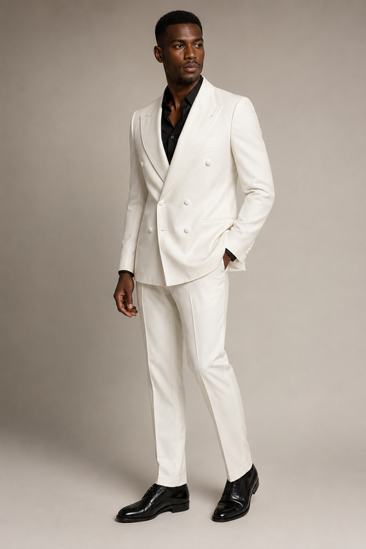Men’s Ivory White Double-Breasted Two-Piece Suit
