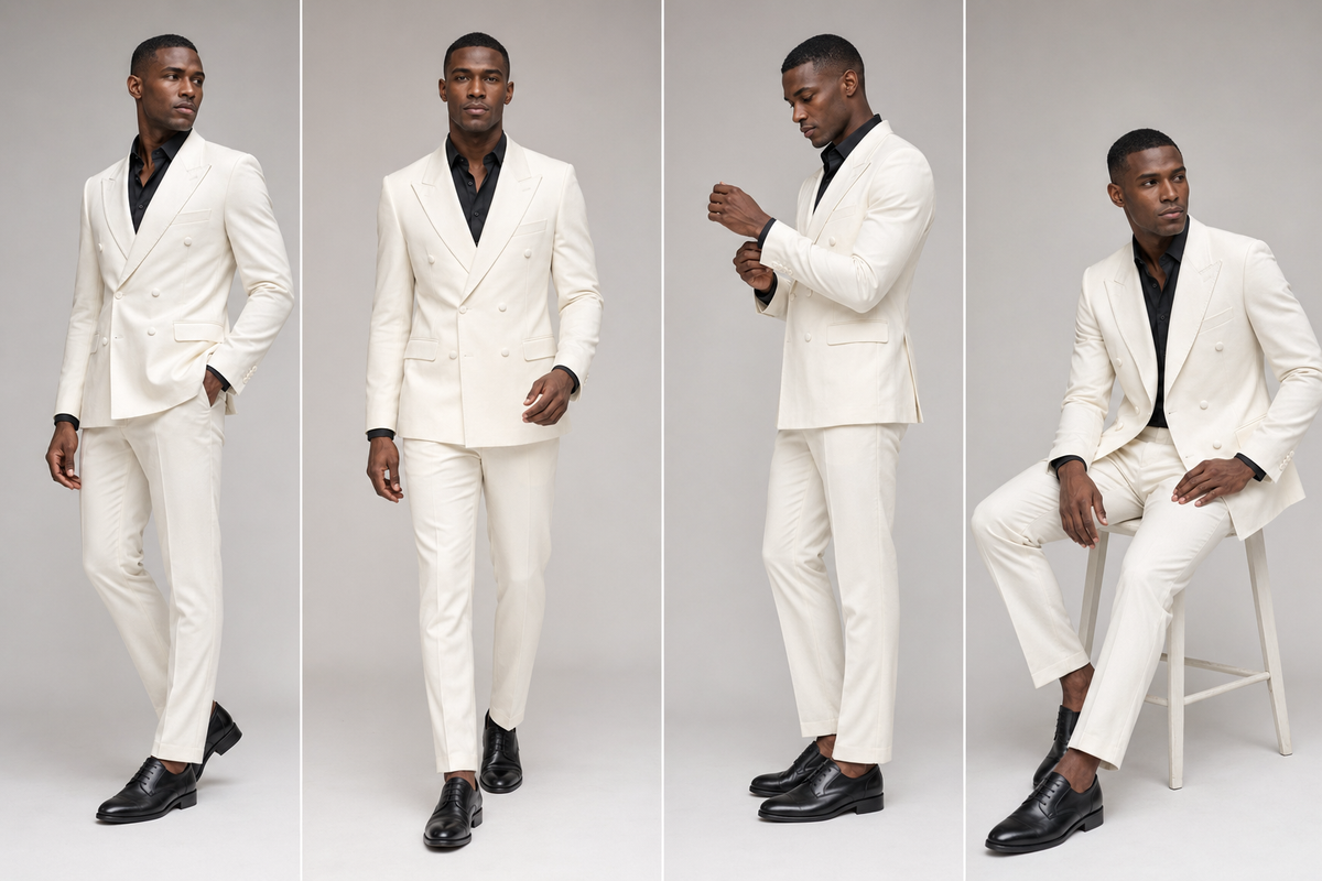 Men’s Ivory White Double-Breasted Two-Piece Suit