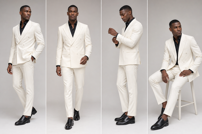 Men’s Ivory White Double-Breasted Two-Piece Suit