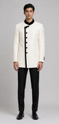 Men’s Ivory Embroidered Mandarin Collar Two-Piece Suit