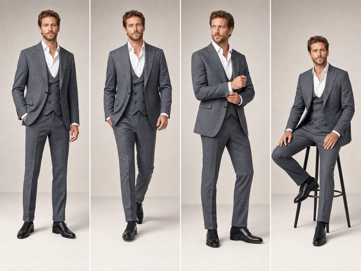 Men’s Grey Windowpane Three-Piece Suit
