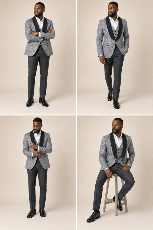 Men’s Grey Leopard Print Three-Piece Suit