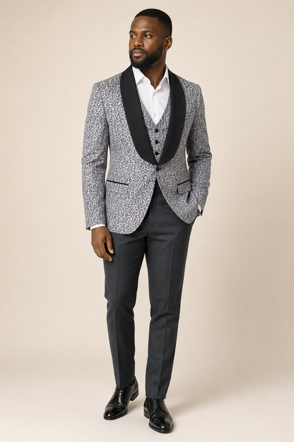 Men’s Grey Leopard Print Three-Piece Suit