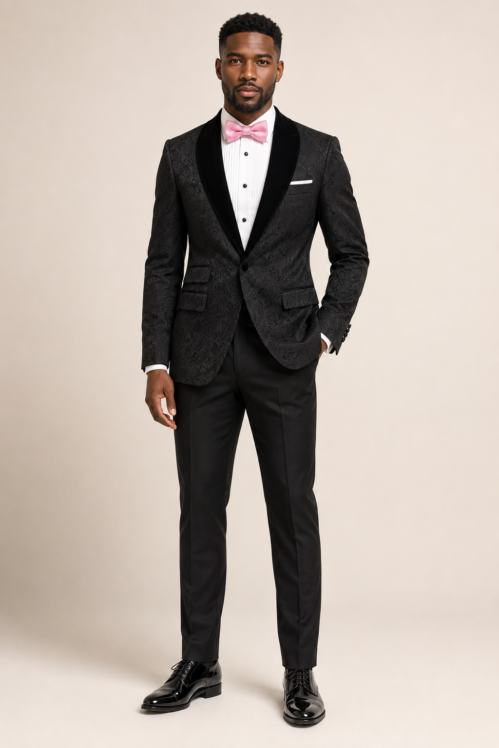 Men’s Black Floral Jacquard Two-Piece Tuxedo Suit