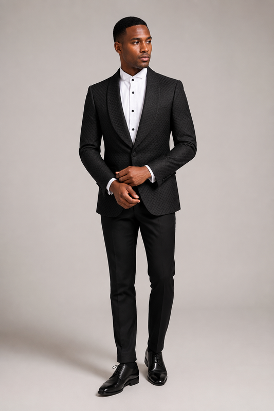 Men’s Black Textured Two-Piece Tuxedo Suit