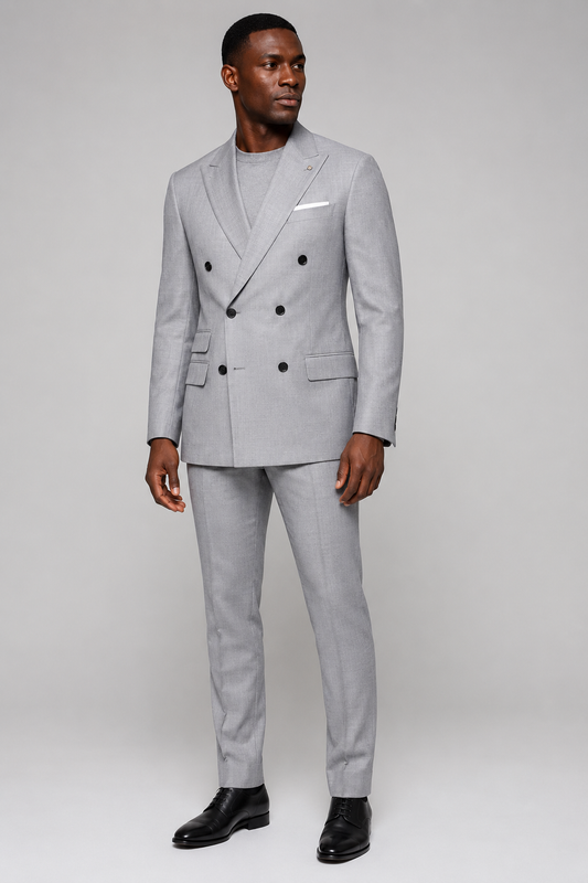 Men’s Light Grey Double-Breasted Two-Piece Suit