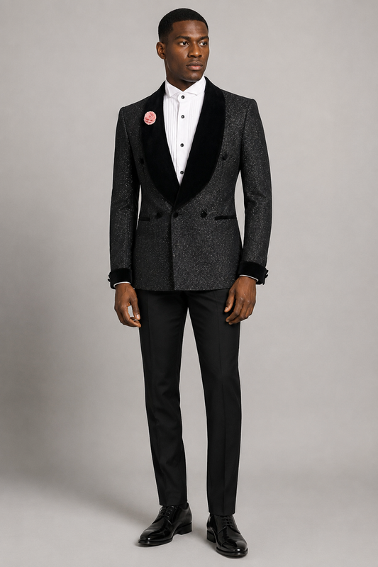 Men’s Black Glitter Double-Breasted Tuxedo Suit
