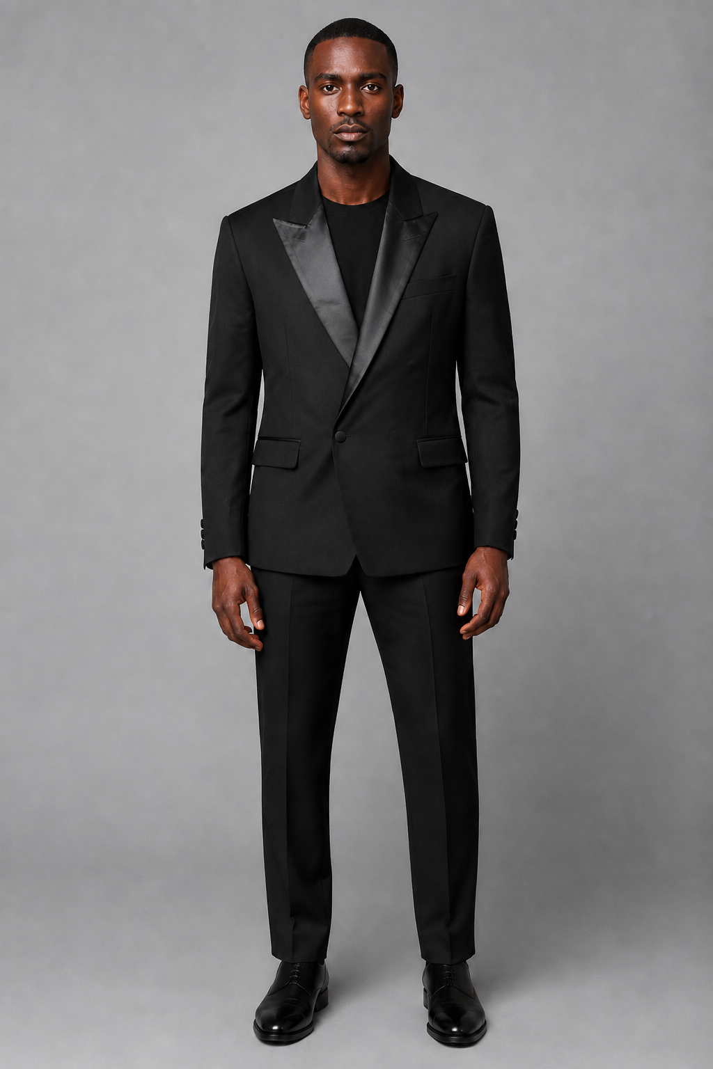 Men’s Black Satin-Lapel Two-Piece Tuxedo Suit