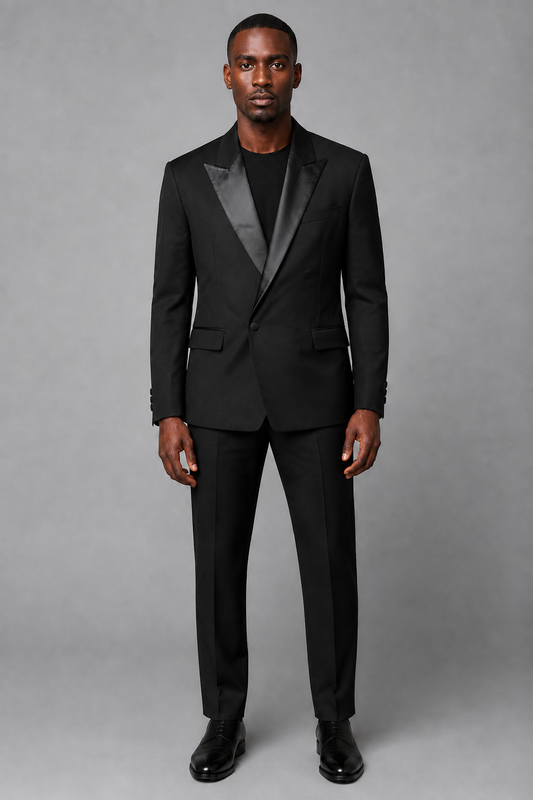 Men’s Black Satin-Lapel Two-Piece Tuxedo Suit