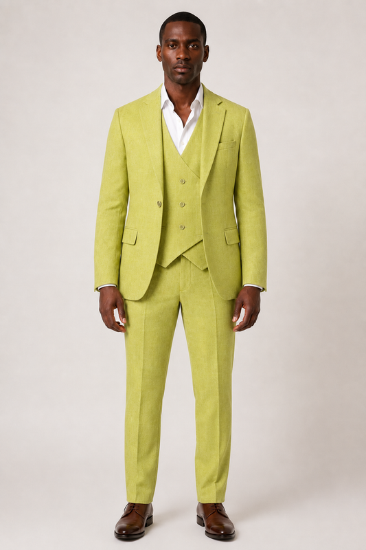 Men’s Lime Green Textured Three-Piece Suit