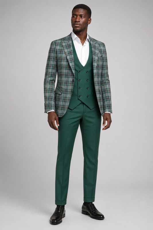 Men’s Green Plaid Three-Piece Suit