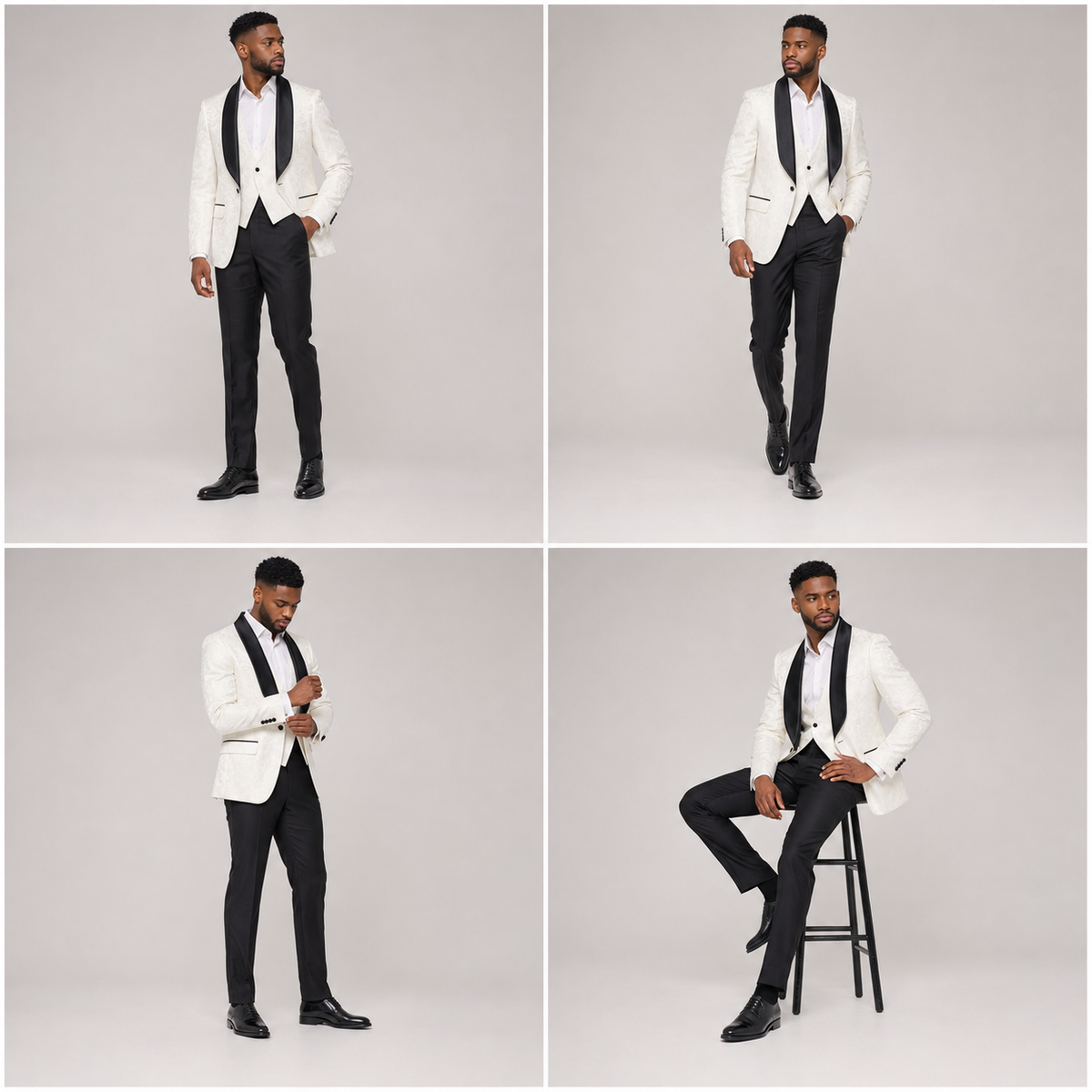 Men’s Ivory Floral Jacquard Three-Piece Tuxedo Suit