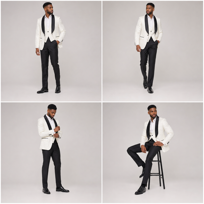 Men’s Ivory Floral Jacquard Three-Piece Tuxedo Suit
