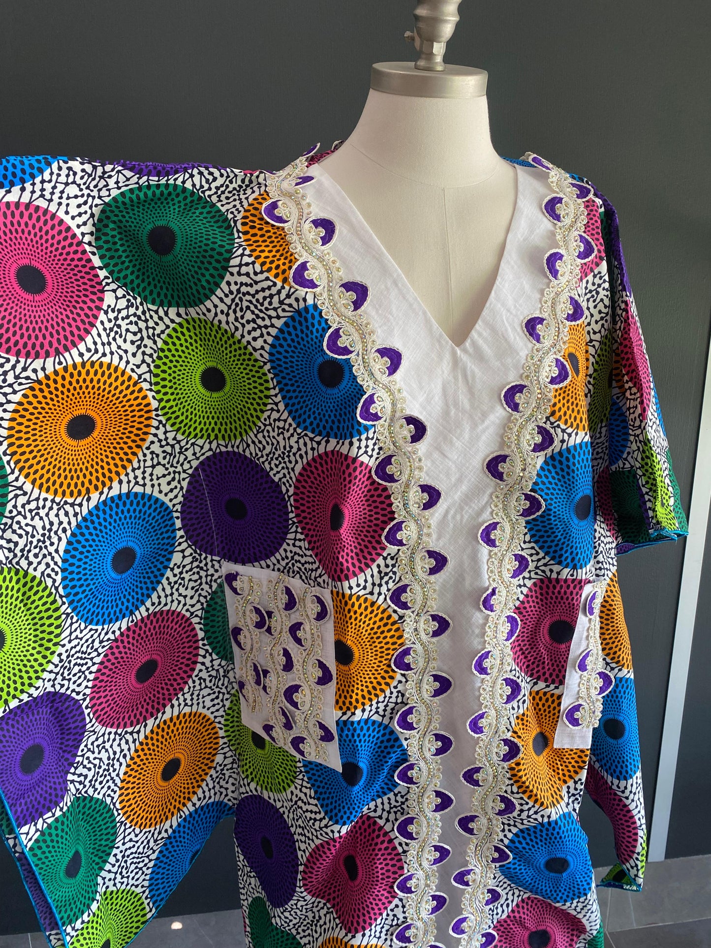 Robe longue africaine en wax multicolore
