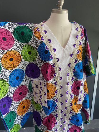 Robe longue africaine en wax multicolore