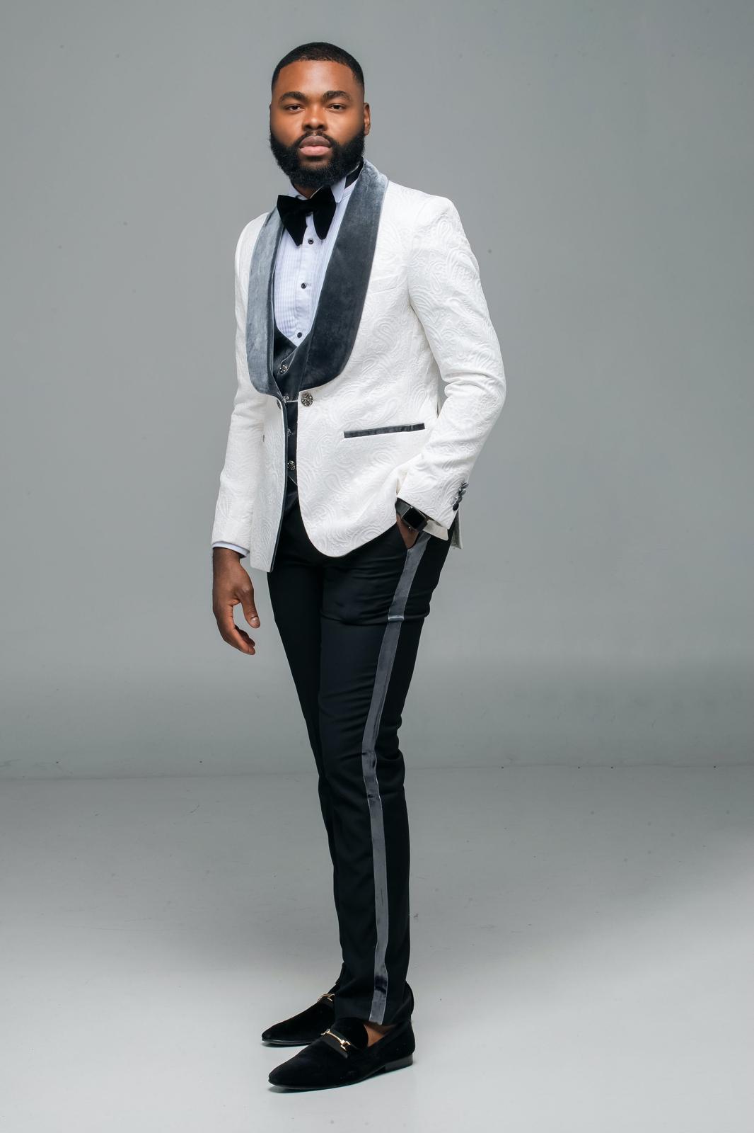 Prestige Elegance Suit – White & Black (Modern Tuxedo Style)