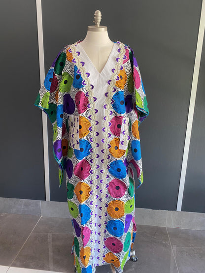Robe longue africaine en wax multicolore