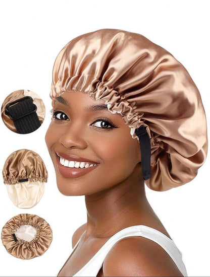 Bonnet de nuit ajustable en satin pour femme