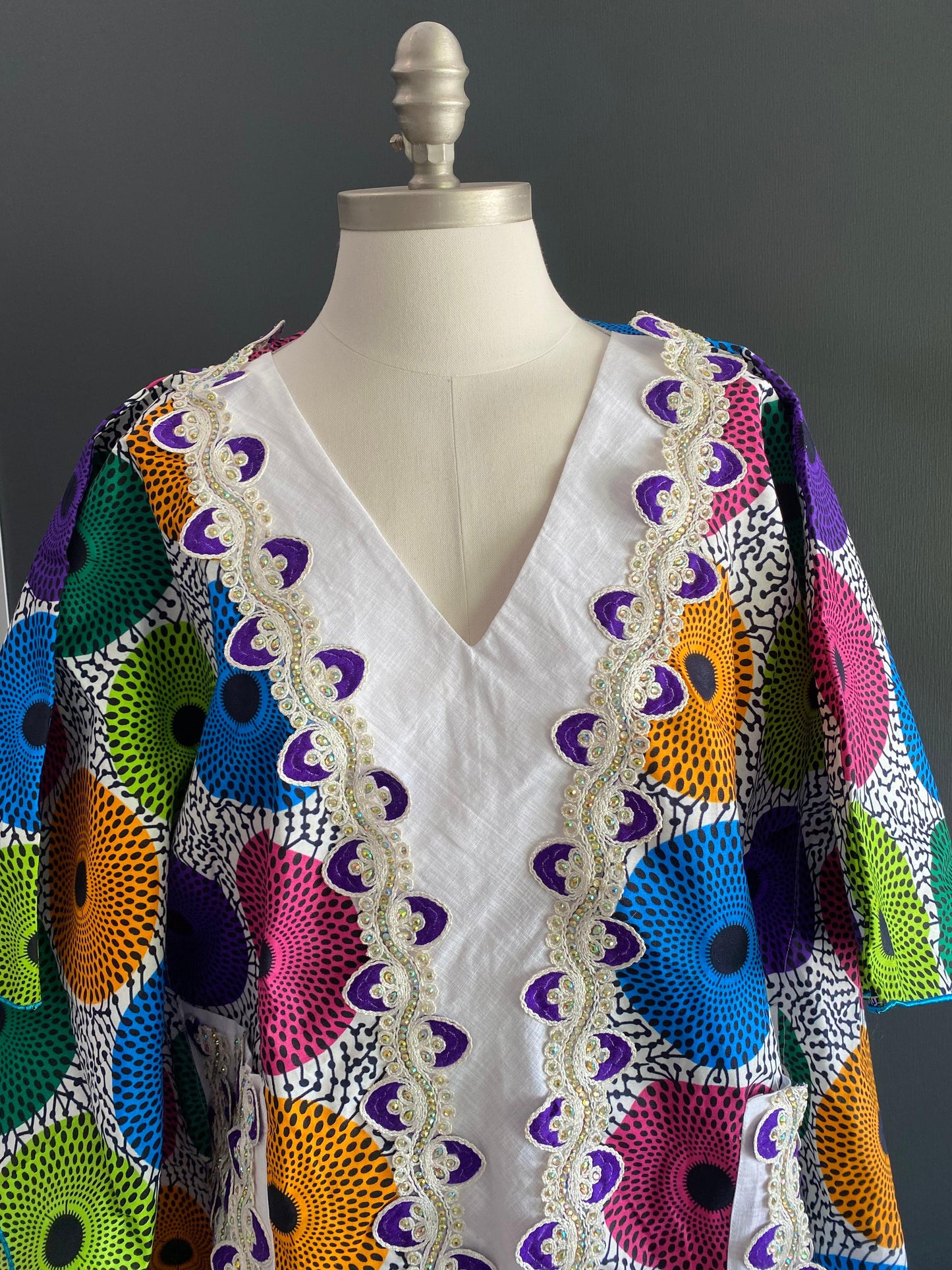 Robe longue africaine en wax multicolore
